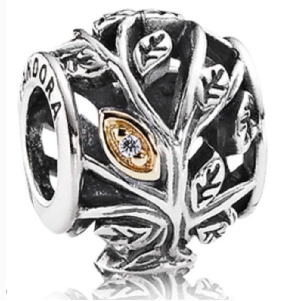 PANDORA Moments Collection Two-Tone Open Leaves & Cubic Zirconia Charm [RETIRED}